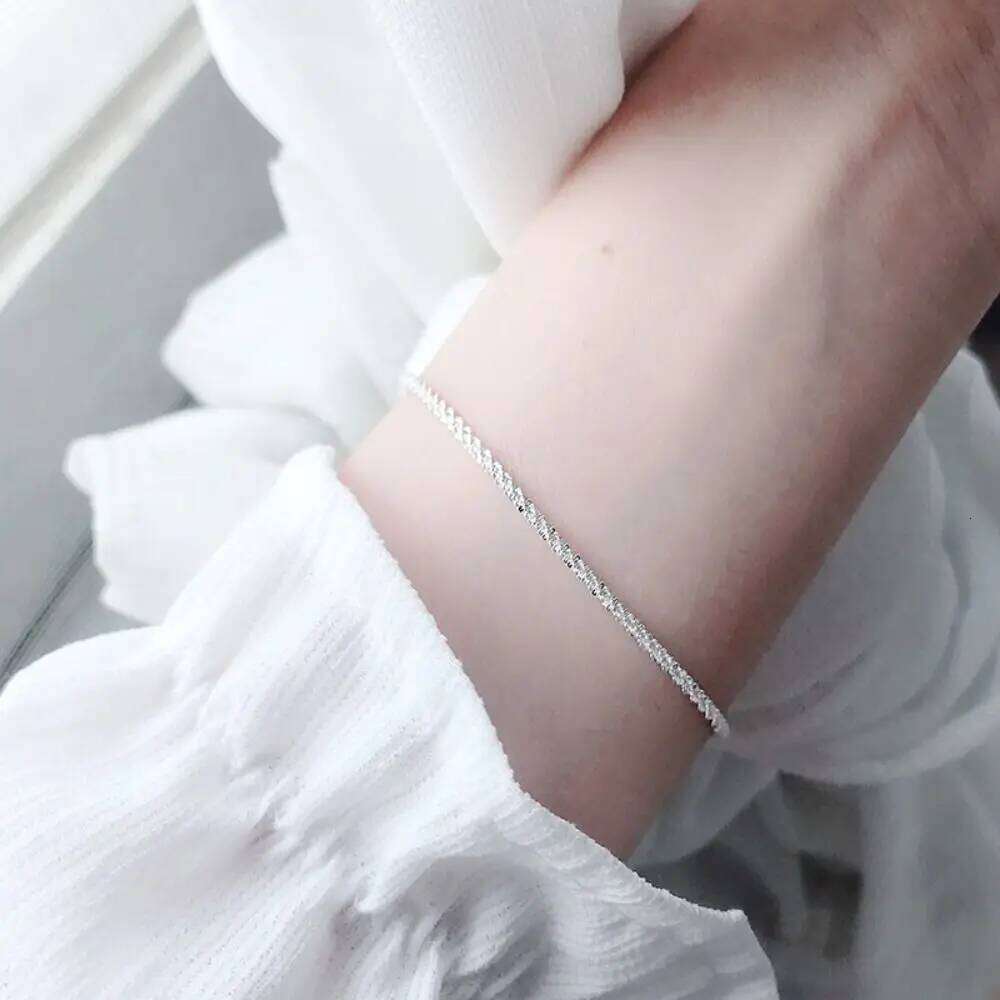 Fashion Elegant Simple Metal Silver Geometry Thin Chain Adjustable Gravel Beaded Shining Bracelet Women Z260225