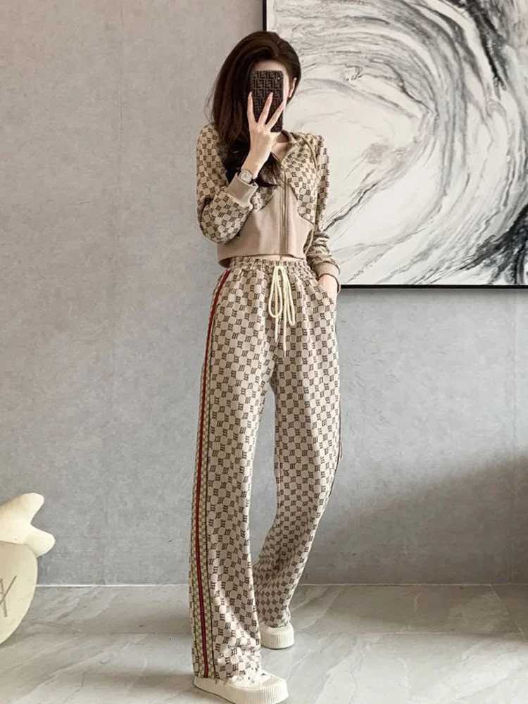 Women's Two Piece Set, Print Zip Hoodie & Wide Leg Pants, Spring Autumn Casual OutfitT260226