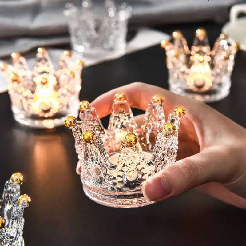 1PC European Crystal Crown Glass Tealight Candle Holder Ring Scented Candlestick Home Decoration W260226