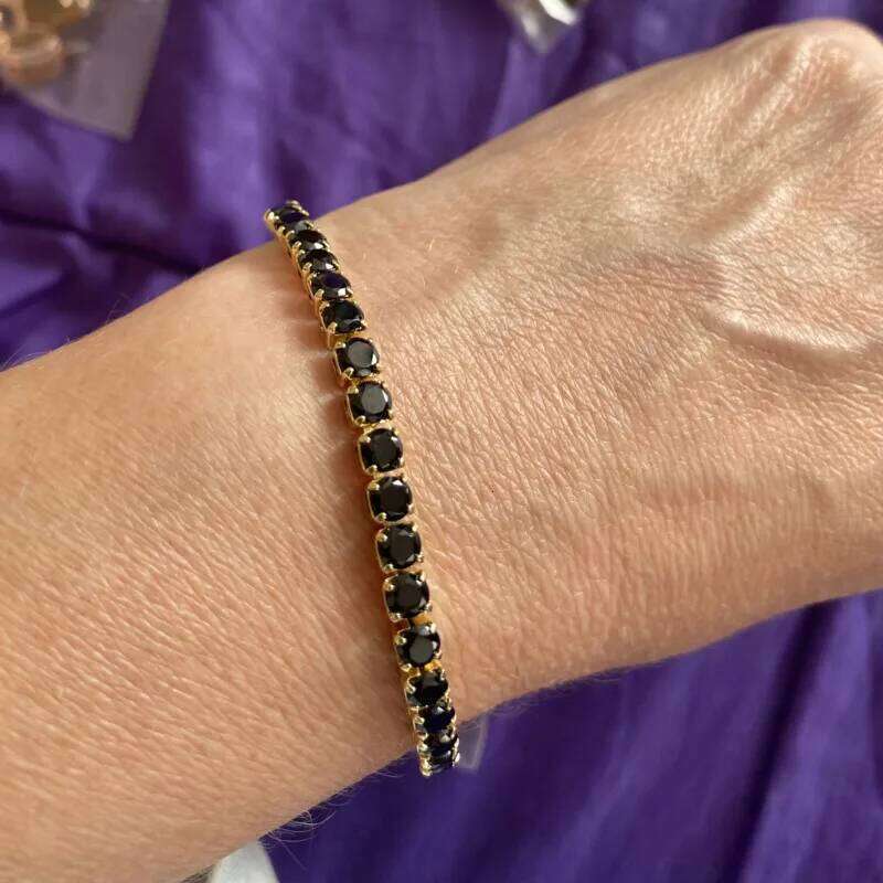 4mm 18cm Brass Gold Color Full Round Black CZ Tennis Bracelet & Bangles For Women Girls Jewelry Braceletes Pulseras Bracciali Z260225