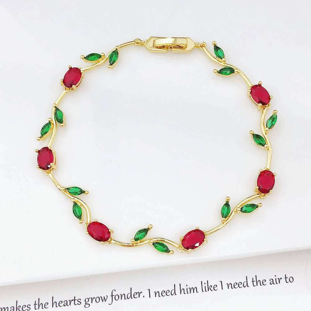 High Quality Sparkling Rhinestone Crystal Leaf Vine Flower Bracelet Luxury for Women Girl Party Wedding Gold-Plated Jewelry Gift Z260225