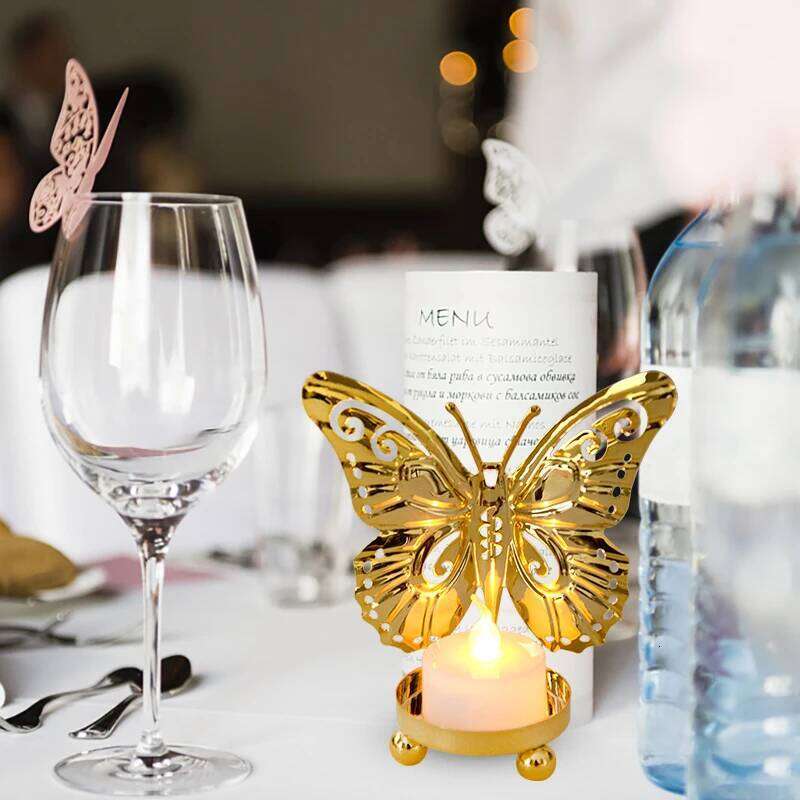 Butterfly Candle Plate Pedestal Holder Iron Art Candlestick Table Decoracion Wedding Centerpiece Birthdays Party Dinner Decor W260226