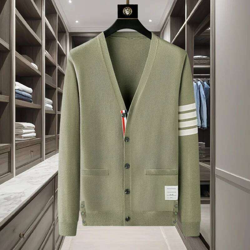 brand men's knitted sweater for autumn and winter striped design Korean version boutique cardigan casual jacket H260226