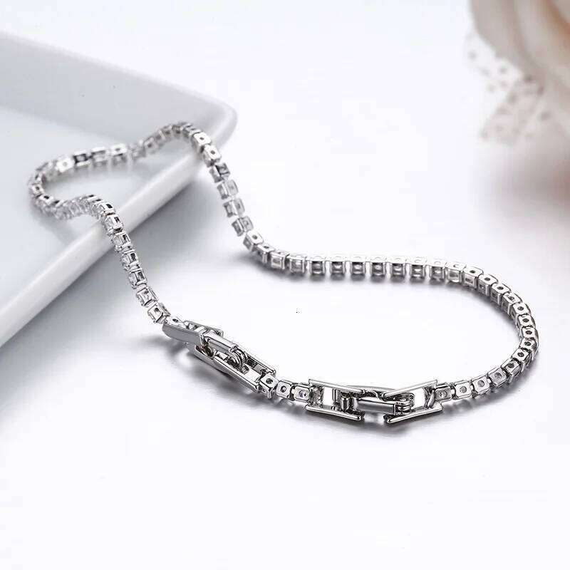 13.5-17cm 2mm Full CZ Chain Thin Tennis Bracelets For Women Girls Friend Brass White Gold Colour Jewelry Pulsera Bracciali Z260225