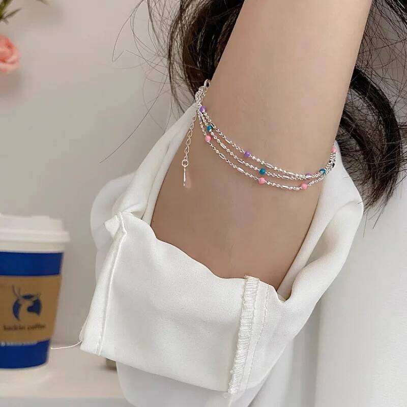 VENTFILLE 925 Sterling Silver Multicolour Bead Bracelet For Women Three Layers Geometry Drip Glaze Versatile Jewelry Dropship Z260225