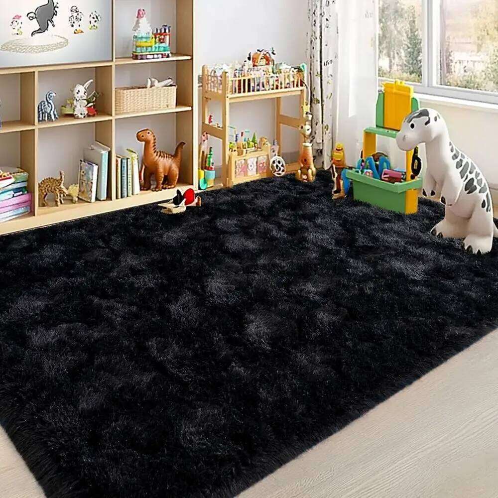 8x10 Ft Black Plush Shag Rugs, Soft Shaggy Carpet for Living Room, Bedroom, Kids Rooms & Home Decor W260226