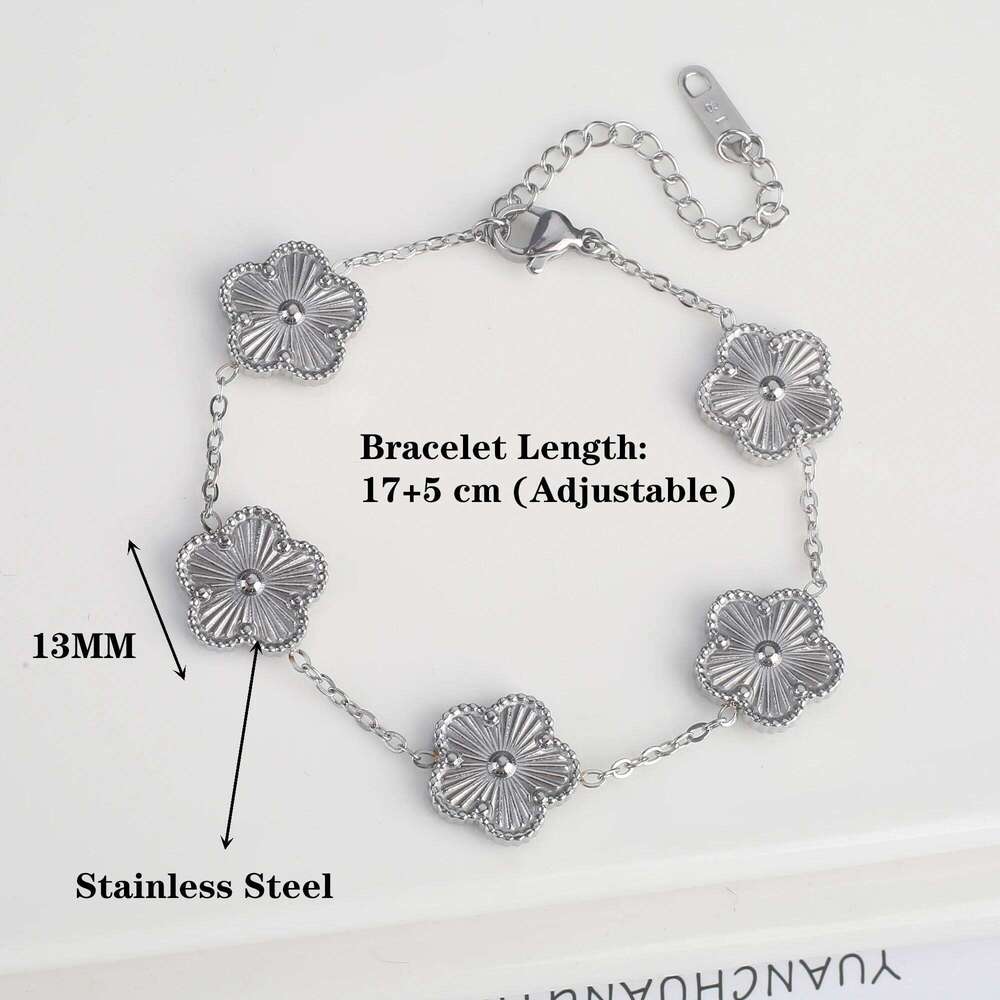 1pc Luxury Stainless Steel Women, Five Leaf Flower Adjustable Bracelet for Women Clover New Fashion Jewelry Gifts Z260225
