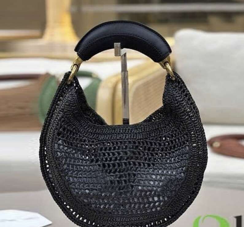 Cross Border Bohemian Straw Beach Niche Design Crescent Slim Metal Handle Hollow Shoulder Underarm Bag