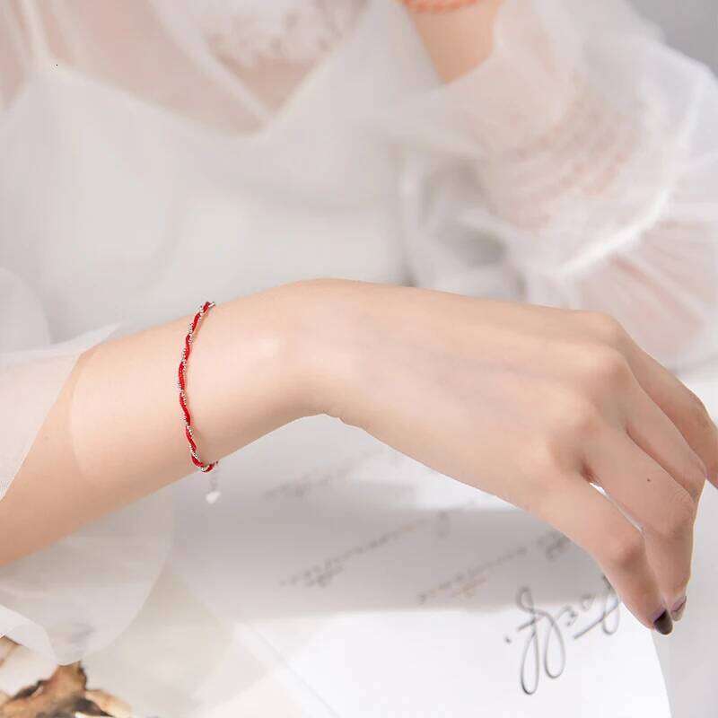 Modian Red Rope Beads for Women Fashion Pure 925 Sterling Silver Adjustable Geometric Link Chain Bracelet Fine Jewelry Z260225