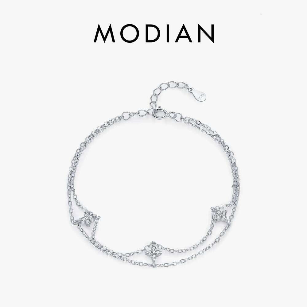 MNODIAN 925 Sterling Silver Double-layer Four Leaf Clover Bracelet Trendy Chain Link Bracelets For Women Luxury Jewelry Gift Z260225