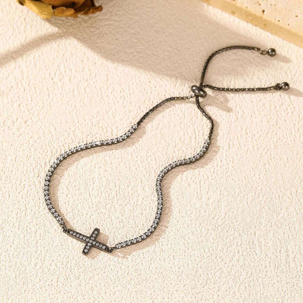 MODIAN 925 Sterling Silver Adjustable Zirconia Bracelet Unisex Black Cross Tennis Bracelets Trendy Fine Jewelry For Women Z260225