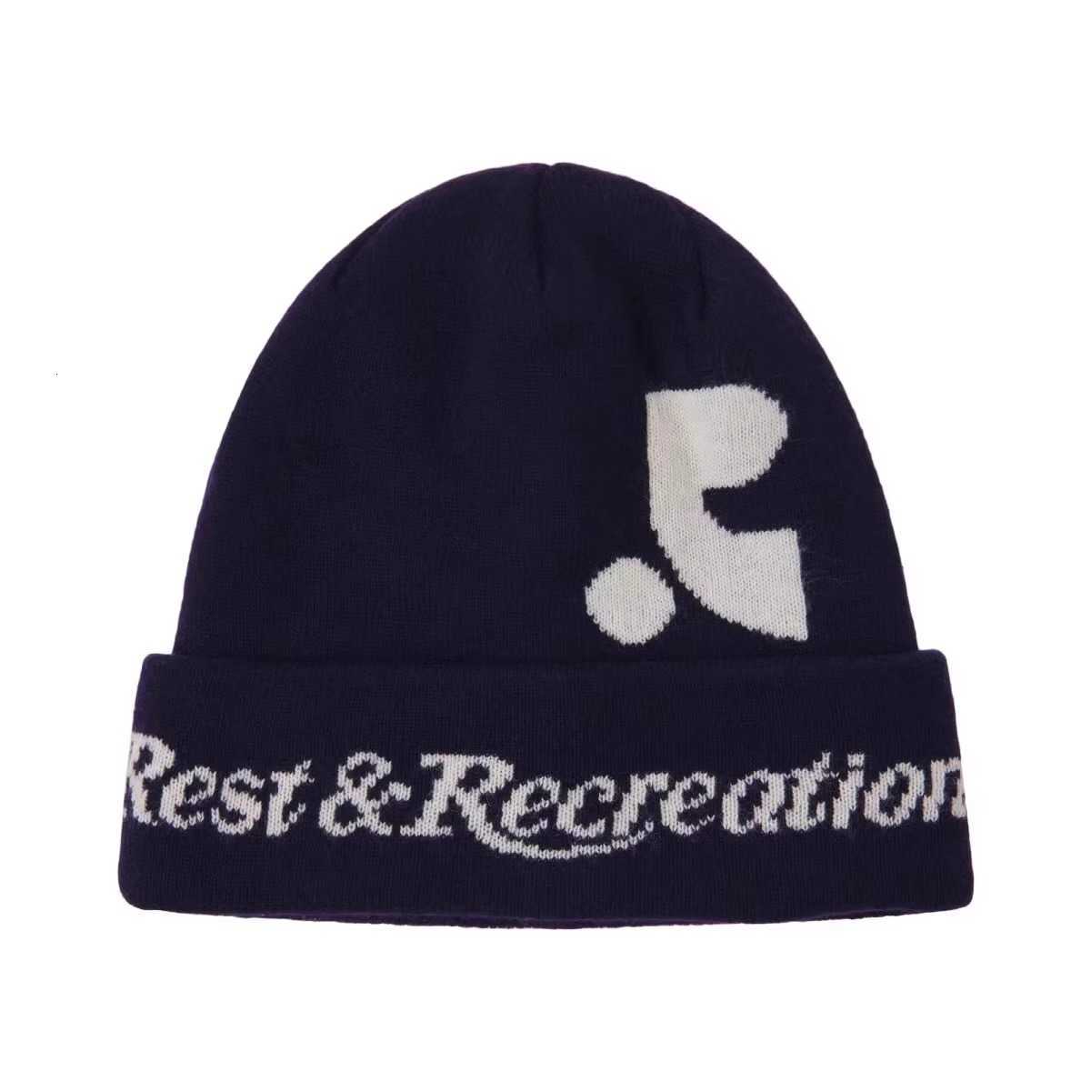 Korean restandrecreation letter-printed knitted wool hat for men and women RR round-top warm beanie S260225