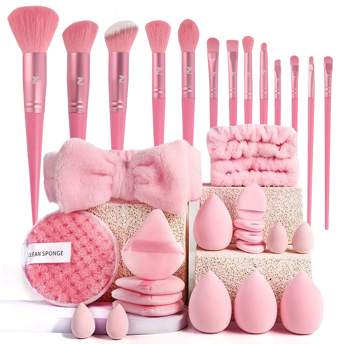 20 Pcs Pink Makeup Sponge and Makeup Puff Set Suitable for Face Cream and Powder Concealer Powder Makeup Machine 250610