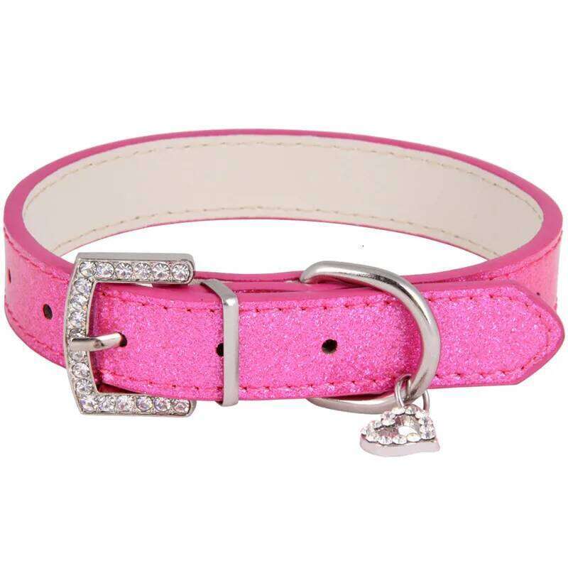 New Creative Rhinestone Heart Shiny PU Leather Diamond Button Noble Neck Strap Collar for Dogs Cats Pet Supplies