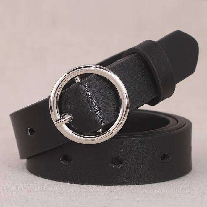 Black Leather Belt for Women Heart Round Pin Buckle Ladies Dress Jeans Strap Girls Waistband Adjustable Belts Y260225