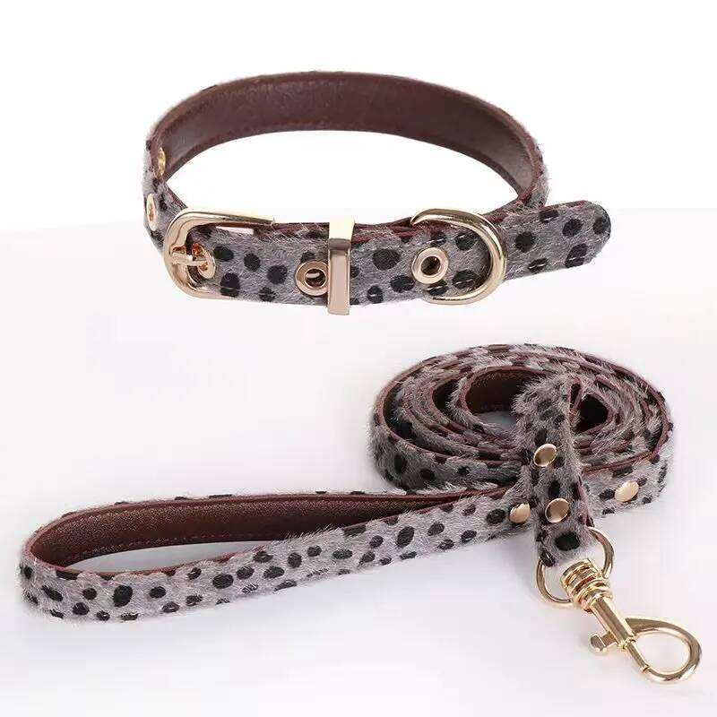 Leopard Print Harness and Leash Set Adjustable - Stylish Dog Collar Pu Fashion Pet Walking Accessories for Small Dogs
