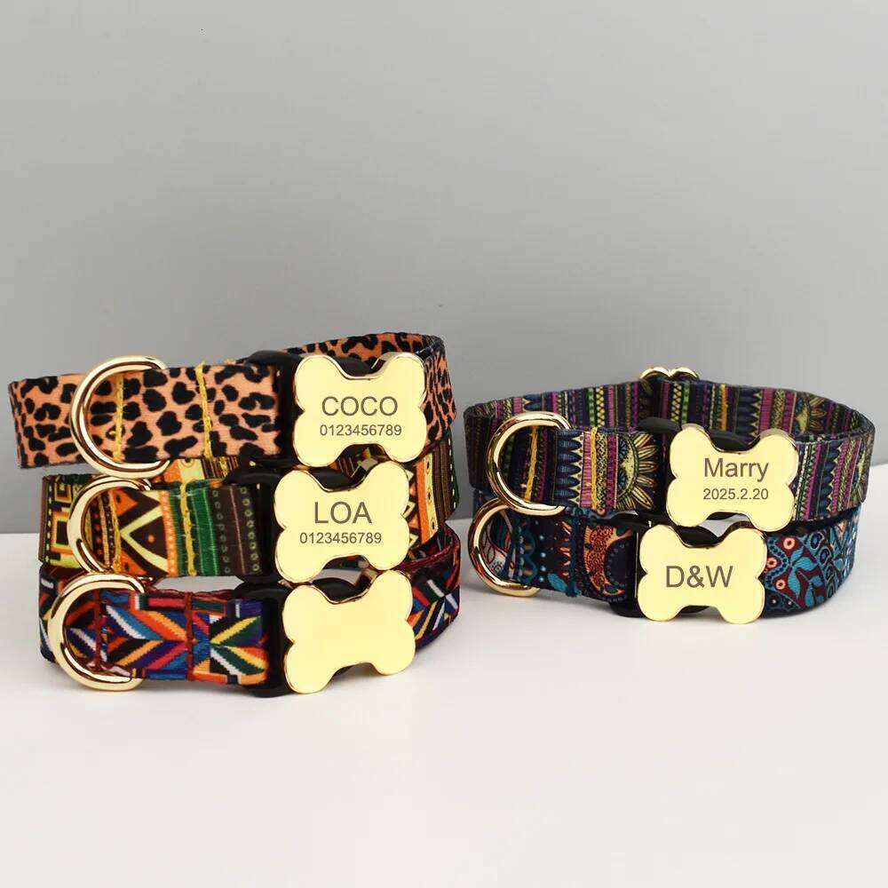 Personalized Printed Adjustable & Set with Metal Bone Buckle, Collar Dog Leash Pet Accessories