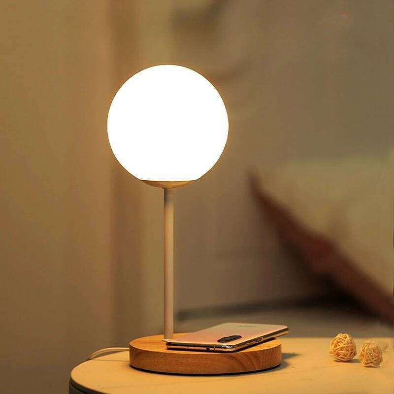 Solid Wood Storage Small Table Decoration Nordic Bedside Lamp Remote Control Creative Bedroom Study Moon Night Light Sleep H260225
