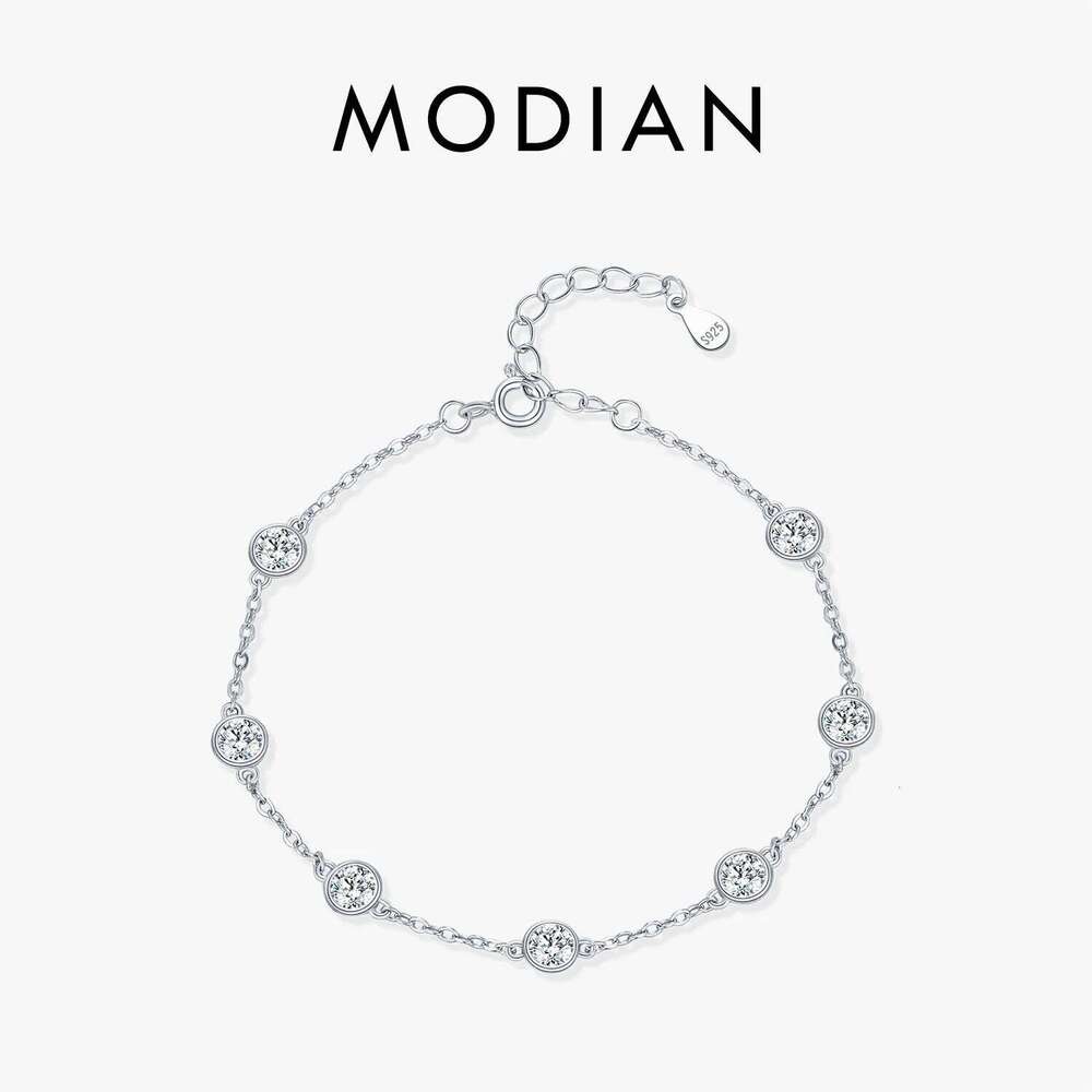 MODIAN 925 Sterling Silver Bezel Round Sparkling Clear Cubic Zirconia Stackable Charm Fashion Bracelet For Women Fine Jewelry Z260225