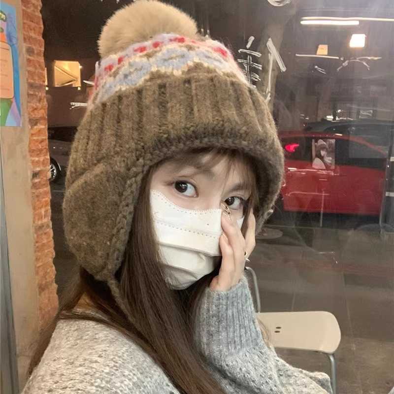 woolen hat for women versatile for autumn and winter warm knitted hat for large head circumference makes the face look smaller ear-protecting hat S260