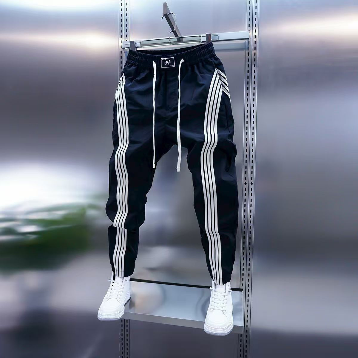 Luxury Brand Designer Clothes 2026 Men's New Patchwork Casual Pants, Trendy Youth Quick-Dry Striped Slim-Fit Pants