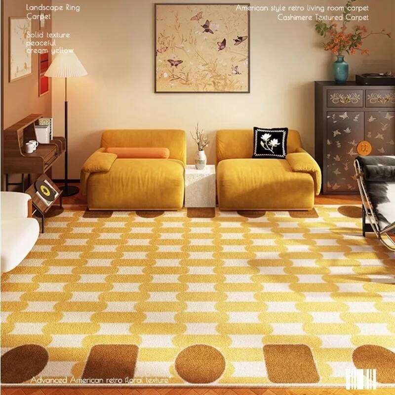 Plaid Retro Carpet Living Large Study Bedroom Bedside Soft Floor Mat Room Leisure Area Coffee Table Rug Tapis W260226