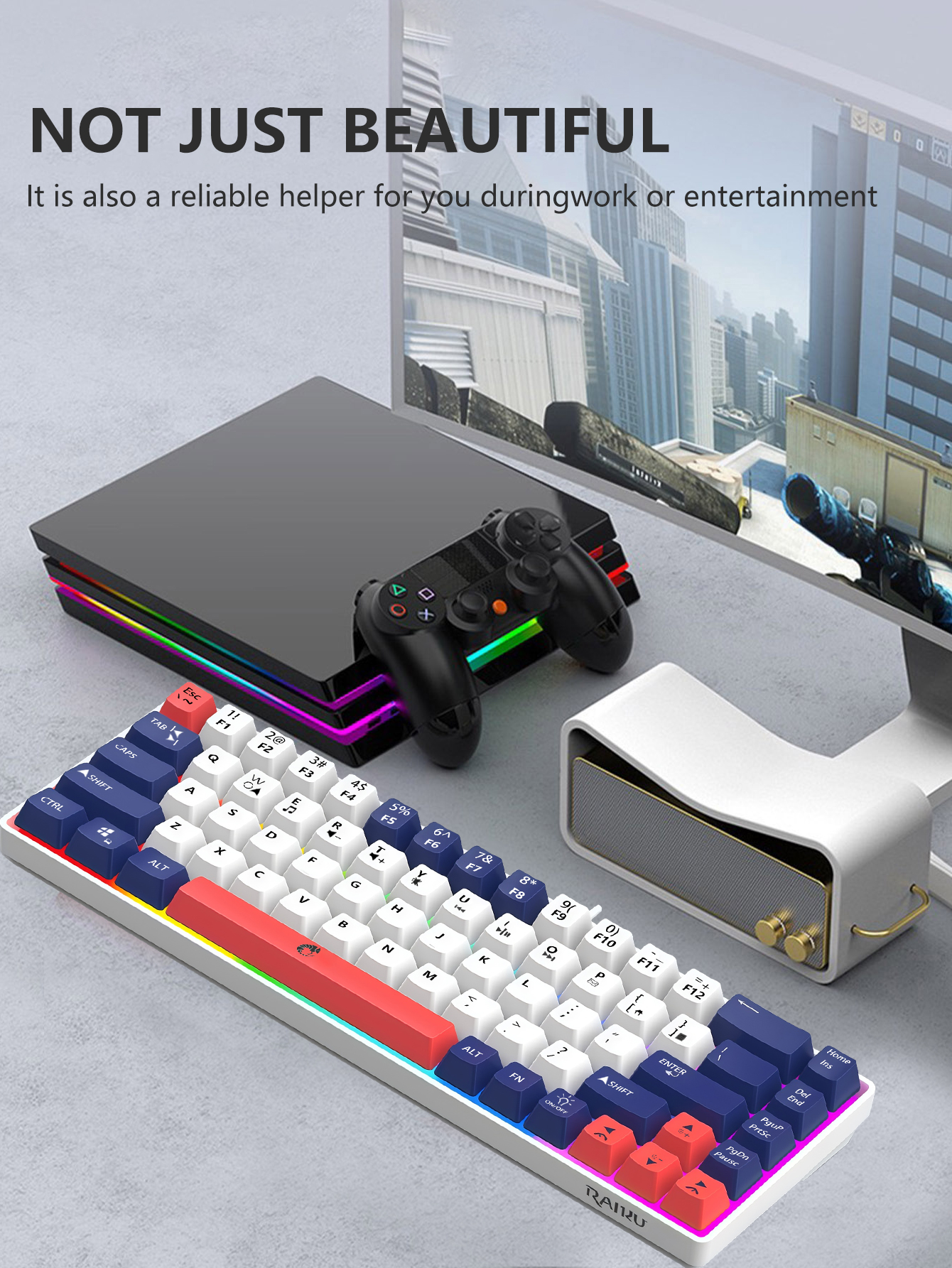 68-Key Mini Mechanical USB Wired Gaming Keyboard, RGB Backlit Gaming Keyboard in Multiple Colors, Suitable for Windows PC Gamers, Desktop Computers an