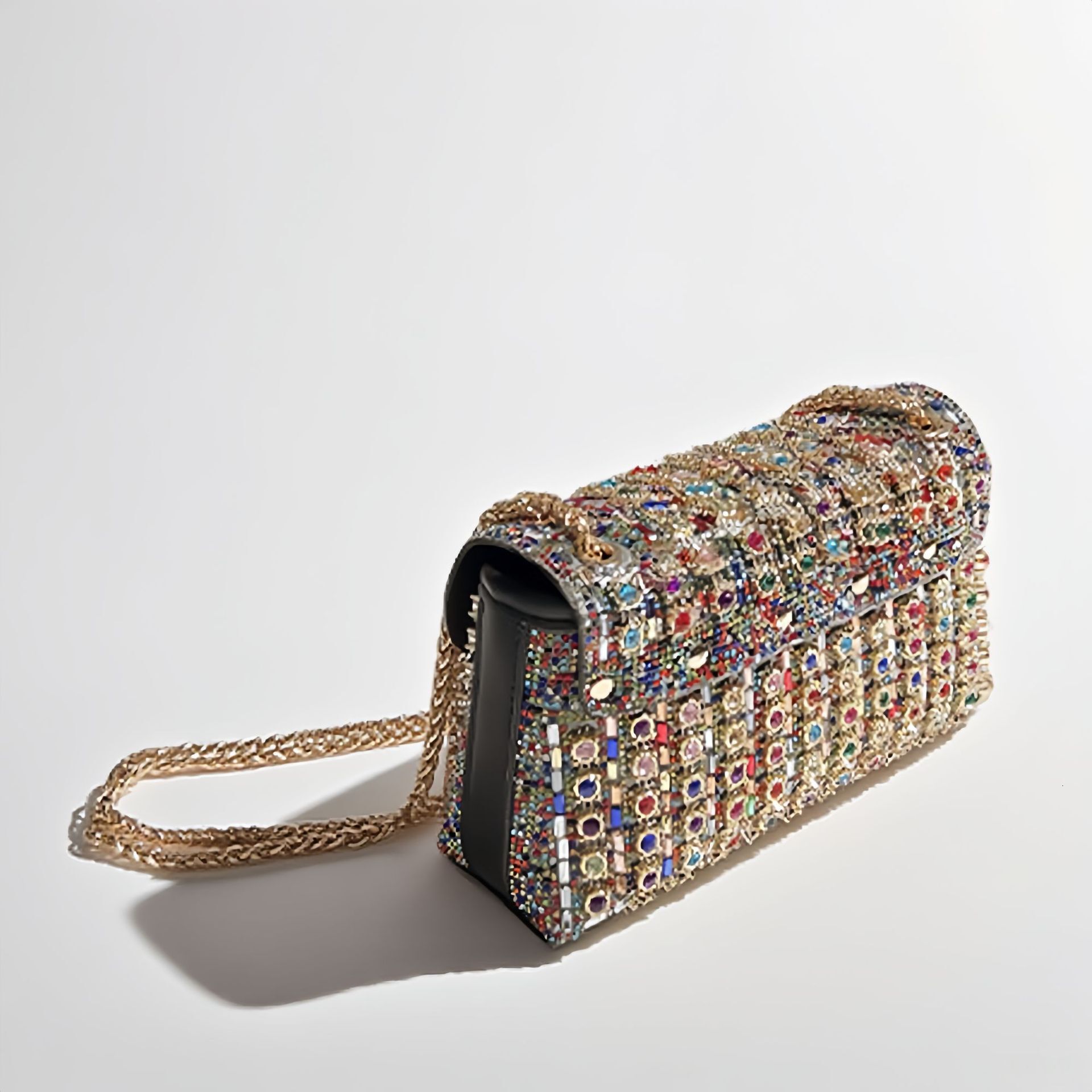 Hot Selling Women's Bag Cross-Border European and American Style Gold Chain Sparkling Diamond Underarm Bag Evening Bag Fashion Handbag Retro Sing