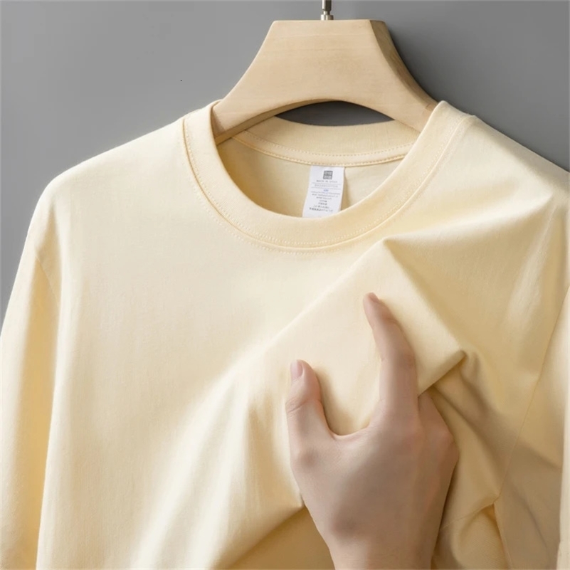 230g Mens Oversized Thick Round Neck T-shirt Summer Short Sleeved T-shirt Pure Cotton Solid Color Top Casual Versatile T-shirt 260227