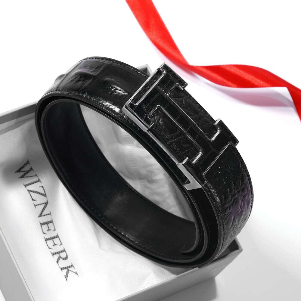 Men's Crocodile - Pattern Belt: High - End First - Layer Cowhide, Smooth Buckle, for Casual & Business Wear