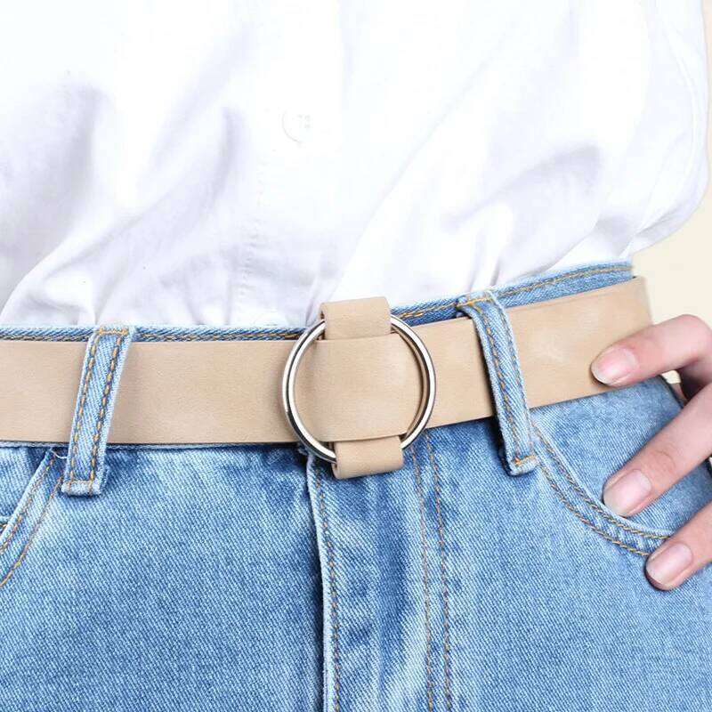 Fashion needleless Metal Round Ring buckle belt woman strap girdle for Leisure Dress Jeans decorate Waistband width 3X105cm Y260225