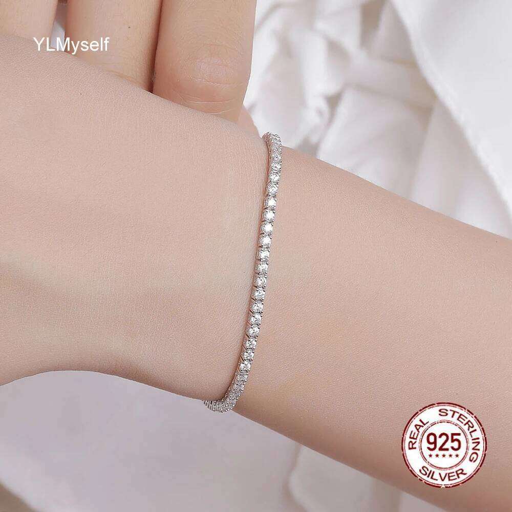 YLMyself Pure 925 Tennis Bracelet 2mm Cubic Zirconia Pave 15/16/17/18CM Real Sterling Silver Anniversary Gift Jewelry Z260225
