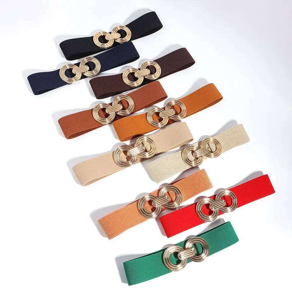 1 Piece Coffee Color Wowen's Belt Double Ring Buckle Widebelts Y260225