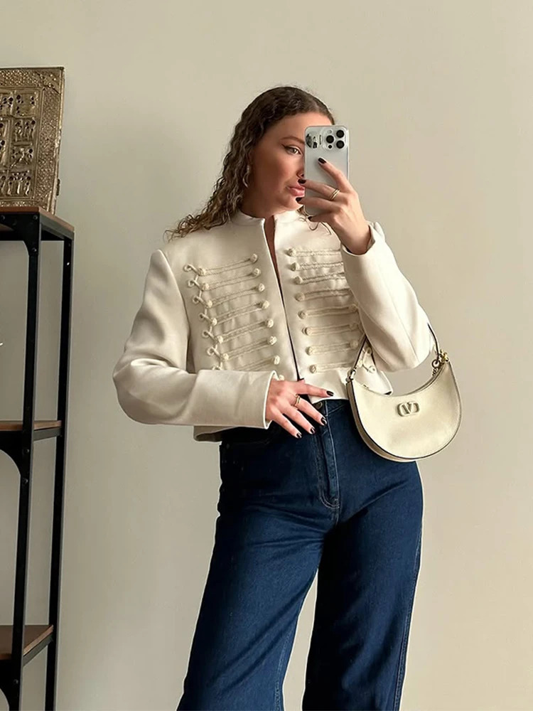 High Street Womens Jacket O-neck Single Breasted Solid Female Napoleon Jackets 2026 Spring Chic Fashion Casual Lady Coat 260202