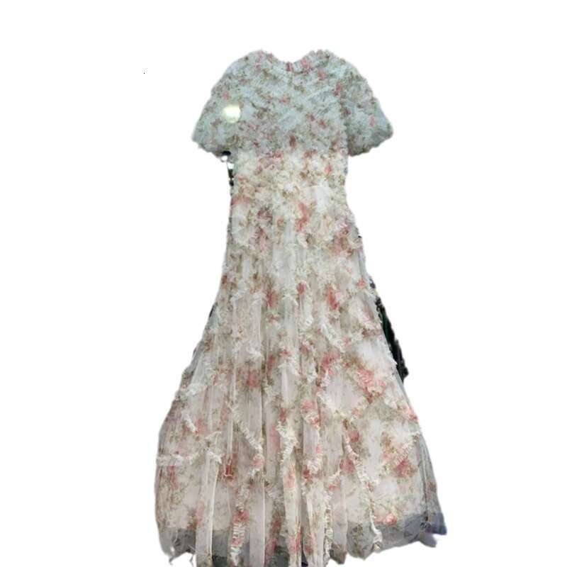 2026 Summer European and American Fashion Thick and Dreamy Gorgeous Princess Party Ruffle Mesh Fluffy Long Dress