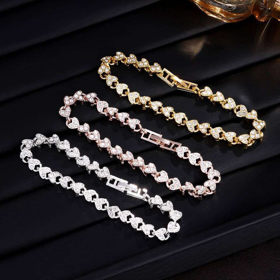 ZAKOL Crystal Rhinestone Heart Tennis Bracelet Encrusted Simple Wedding Jewelry for Women Men Valentine's Day Gift Z260225