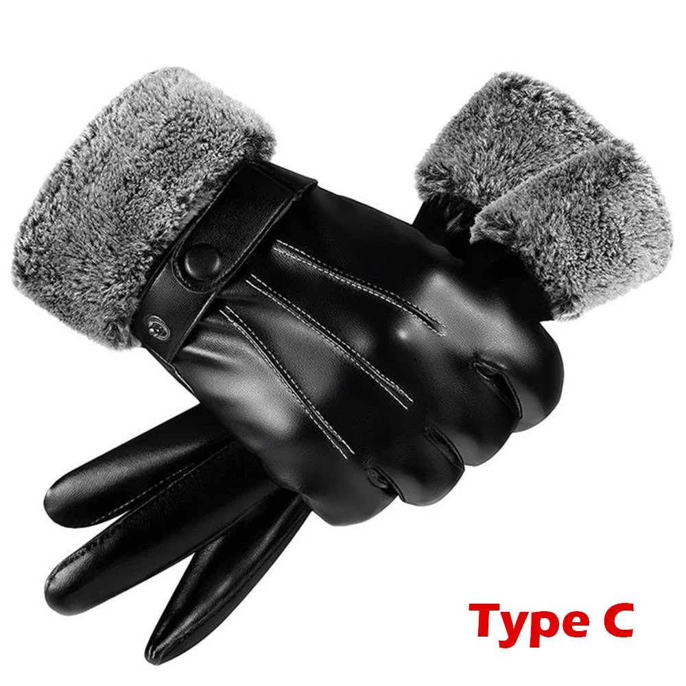 1 Pair High Quality Full Finger Black Riding Gloves Mens PU Leather Winter Warm Touch Screen Motorcycle Outdoor 260130 - view 5