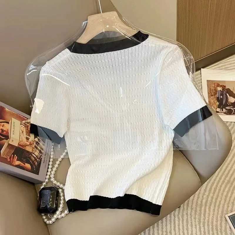 2026 Women's Knit Crop Top, Loose O-Neck Short Sleeve Korean Summer TeeT260226