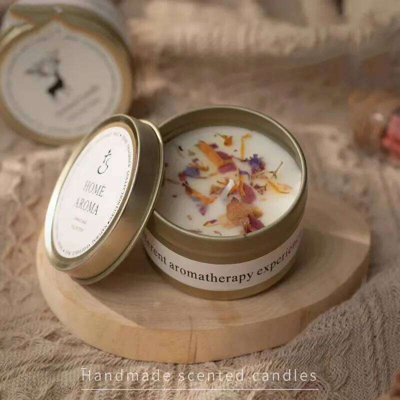 1PC Crystal Stone Aromatherapy Plant Essential Oil Soybean Iron Can Candle Dry Flower W260226