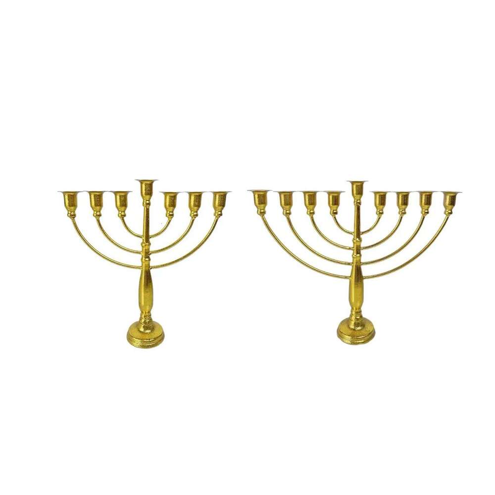 Traditional Multifunctional Jewish Menorah Candle Holder for Mantelpiece, Hanukkah Decoration, Gold Color W260226