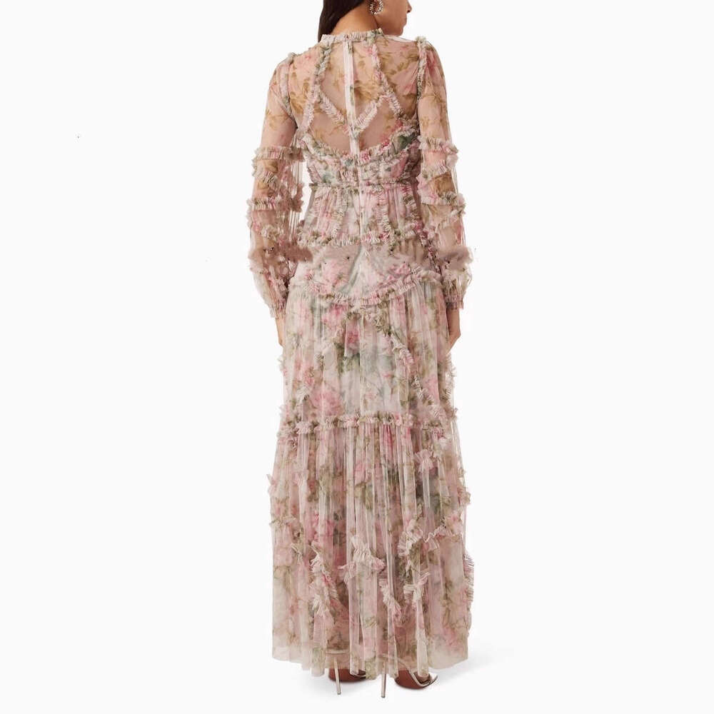 2026 Autumn New Women's Fashion Brand Dream Fairy Flower Mesh Ruffle Long Skirt