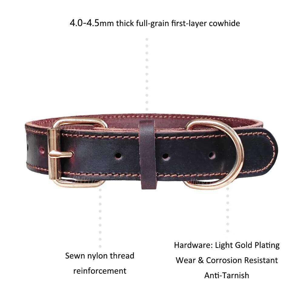 Genuine Leather Dog Collar Solid Copper Ring Braided Wear-Resistant Pet Accessories Travel Outdoor Train Walk Animal Supplies