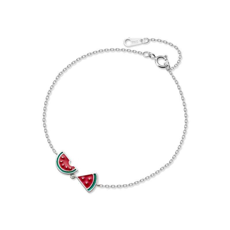 Modian New 925 Sterling Silver Enamel Lovely Fruit Watermelon Asymmetry Bracelet for Women Link Chain Fine Jewelry Accessories Z260225