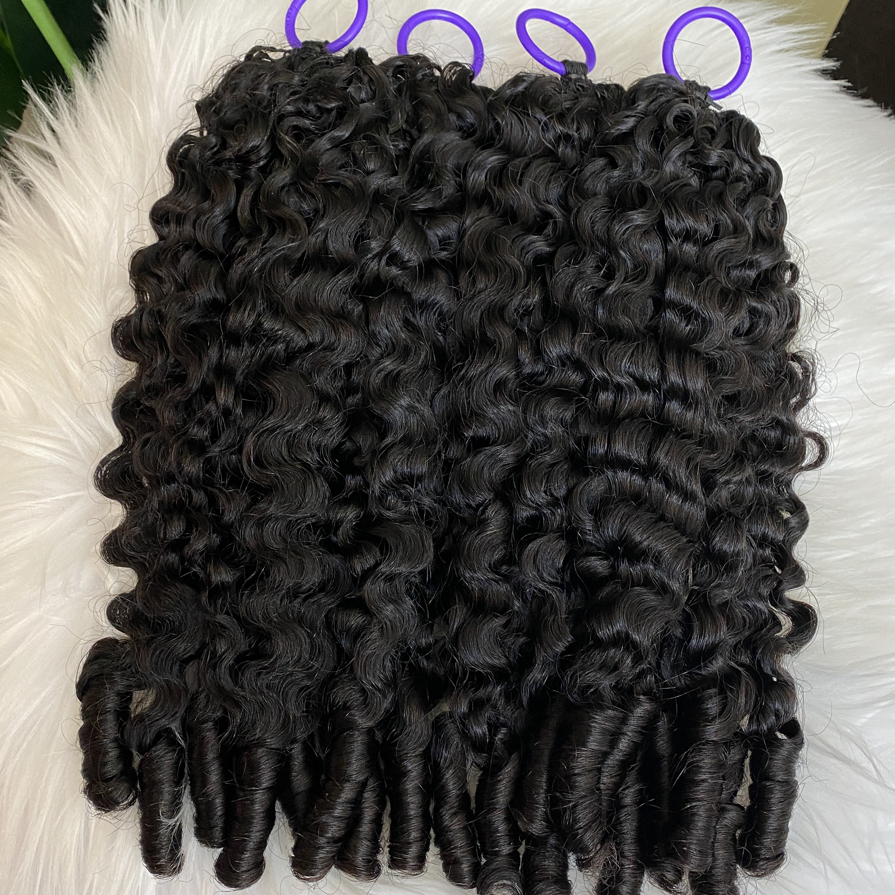 100% Raw Virgin Human Hair Natural Black BS Curl Burmese Spiral Curly Knotless Pre-Separated Feather Crochet Hair Extensions 4 Lots 50g/lot