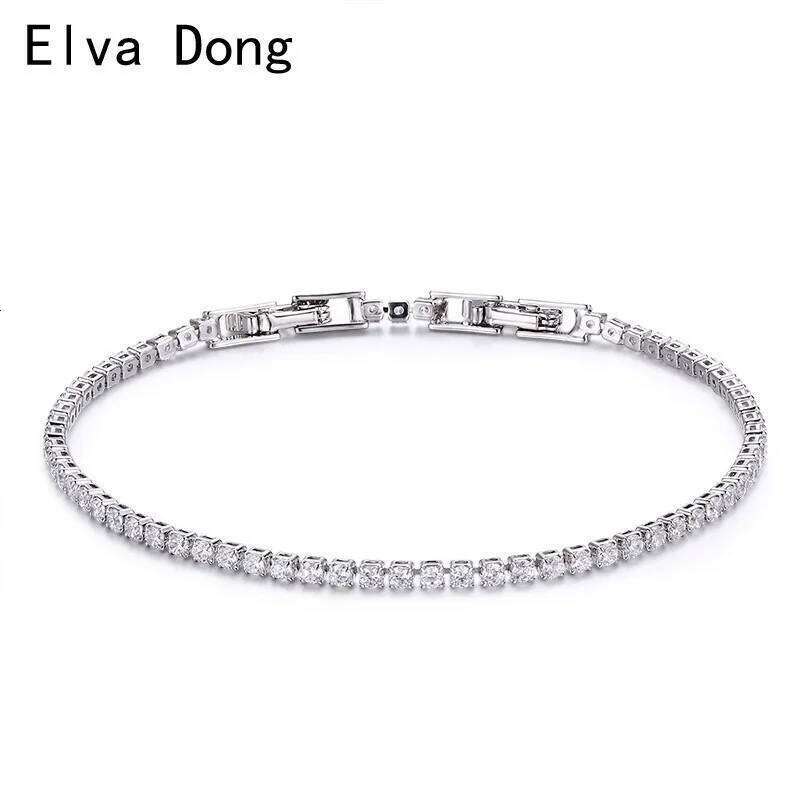 13.5-17cm 2mm Full CZ Chain Thin Tennis Bracelets For Women Girls Friend Brass White Gold Colour Jewelry Pulsera Bracciali Z260225