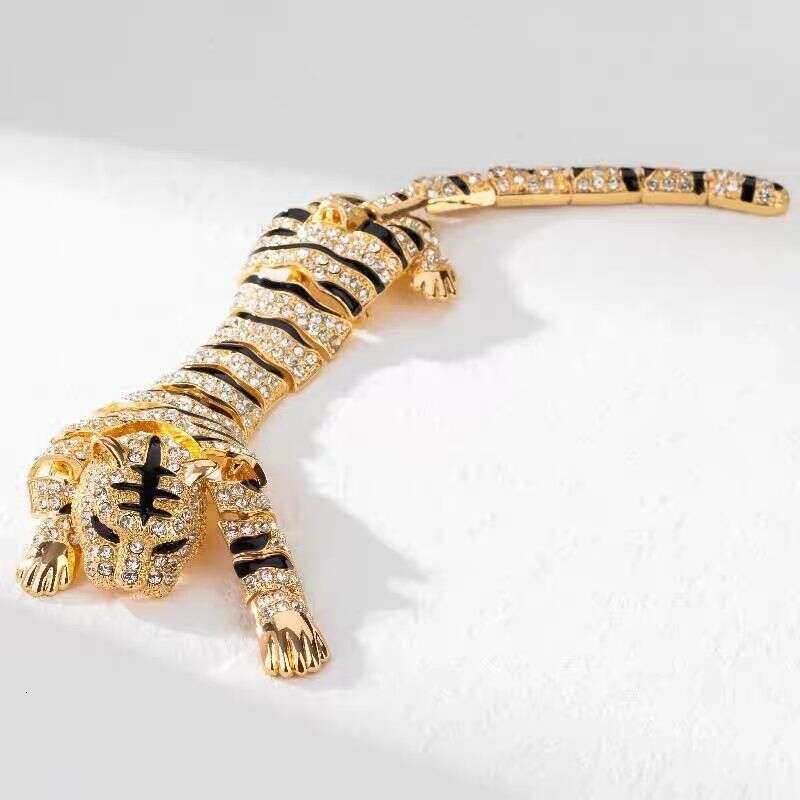 Exaggerated Long Oil-Drip Tiger Brooch, Alloy Rhinestone Shawl Animal Pin, Suit And Coat Accessory