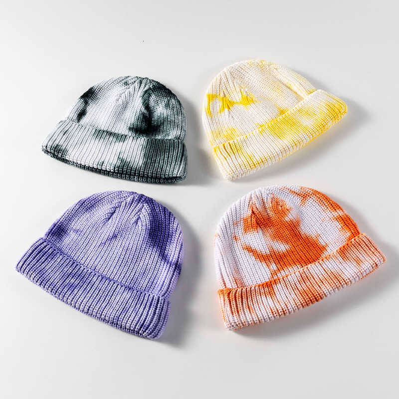 Autumn and winter hip-hop casual cold-weather hat tie-dye woolen beanie for men street style ins trendy brand knitted hat for women S260225