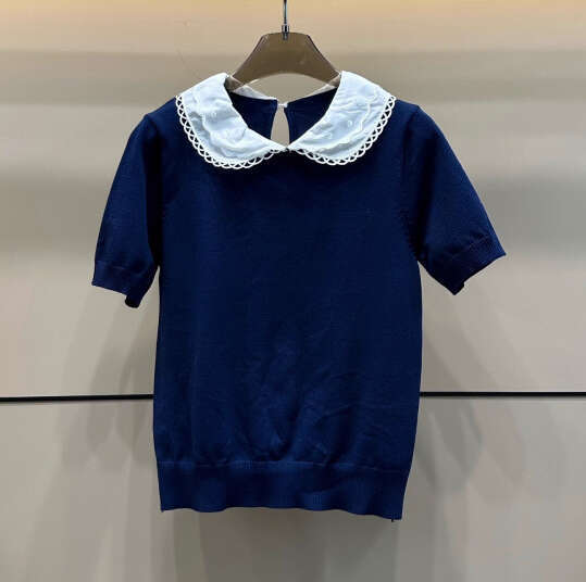 2026 Spring/Summer New Designer Doll Collar Fake Two Piece Set Knitted Short Sleeve Fashion Versatile Women's