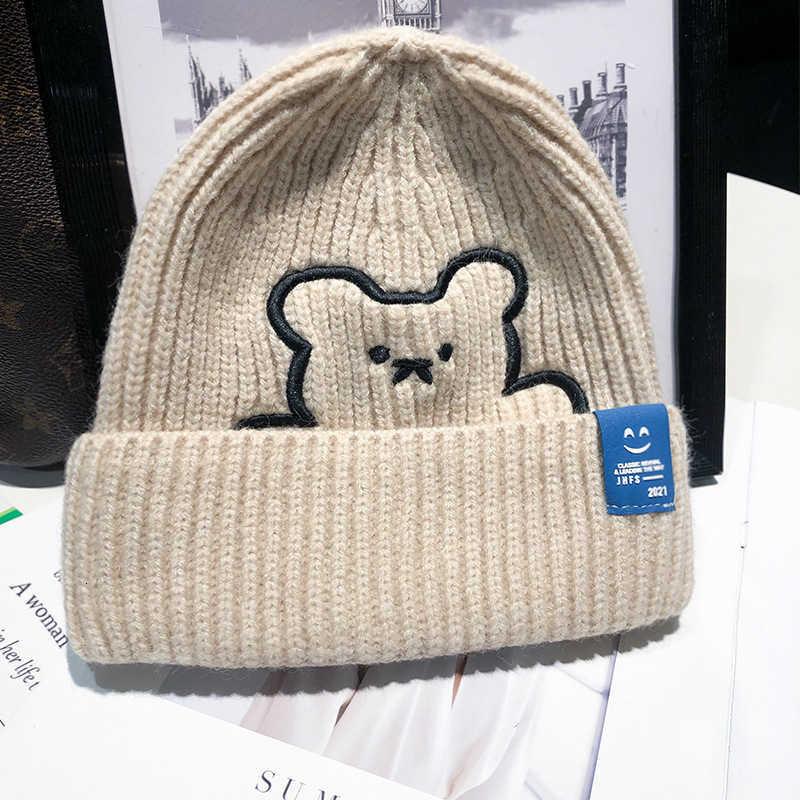 Versatile hat for autumn and winter Korean style woolen hat new cute bear smiley face embroidery warm ear protection knitted fashion S260225