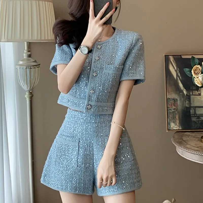 2026 New In Women's Two Piece Set, Short Sleeve Jacket & High Waisted Shorts Matching OutfitT260226